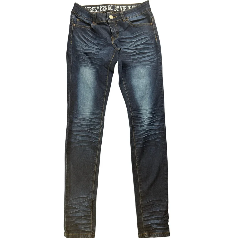 Street‎ Denim by VIP Jeans Dark Wash Distressed Skinny Jeans Women Size 7 8